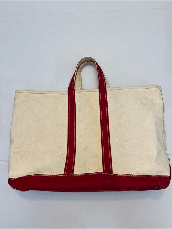 L.L. Bean Handbags - RARE 1970’s VINTAGE RETRO L.L.BEAN CREAM CANVAS TOTE WITH RED TRIM & BOTTOM